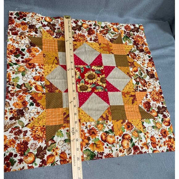 Handmade Autumn Quilt Star Block Floral & Patchwork Design 20"x20" - Picture 5 of 6